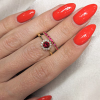 0.45 Ct. Ruby Natural Diamond Halo Ring, 18K Yellow Gold Life Style