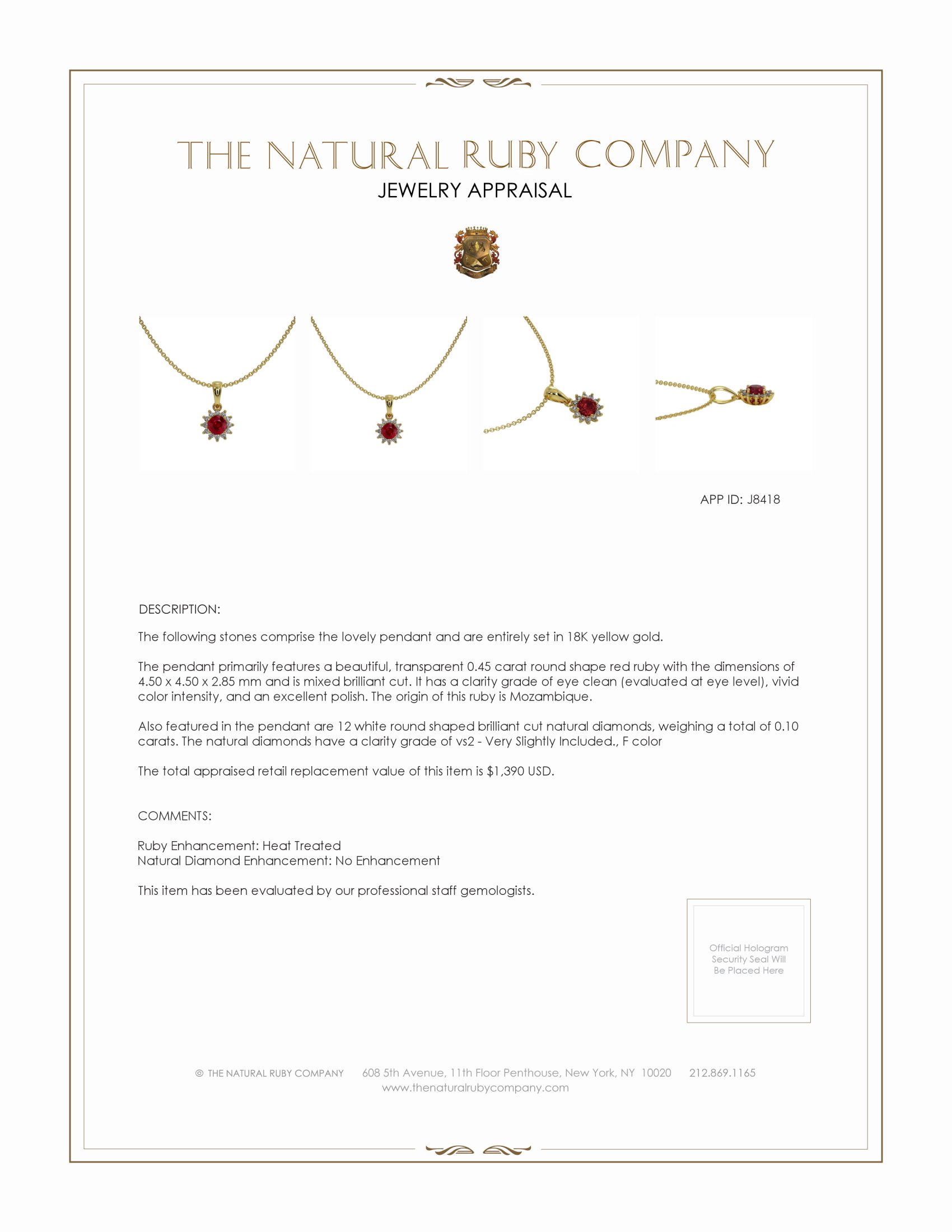 0.45 Ct. Ruby Natural Diamond Halo Pendant, 18K Yellow Gold