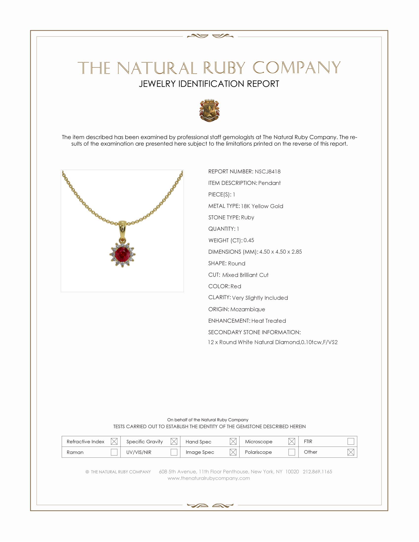 0.45 Ct. Ruby and Natural Diamond Halo Pendant, 18K Yellow Gold