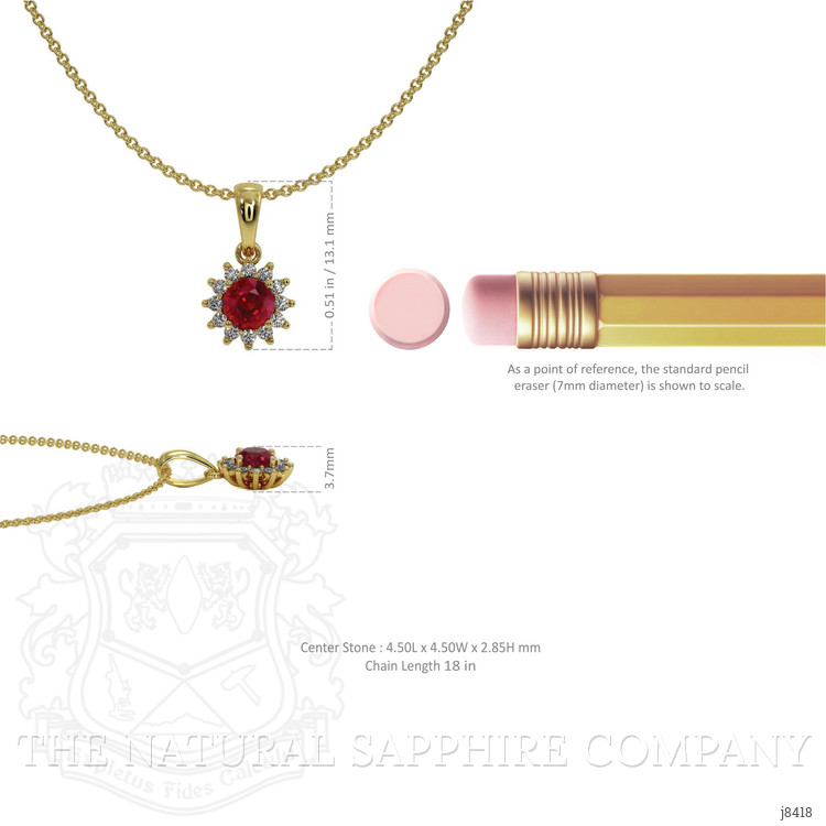 0.45 Ct. Ruby Natural Diamond Halo Pendant, 18K Yellow Gold