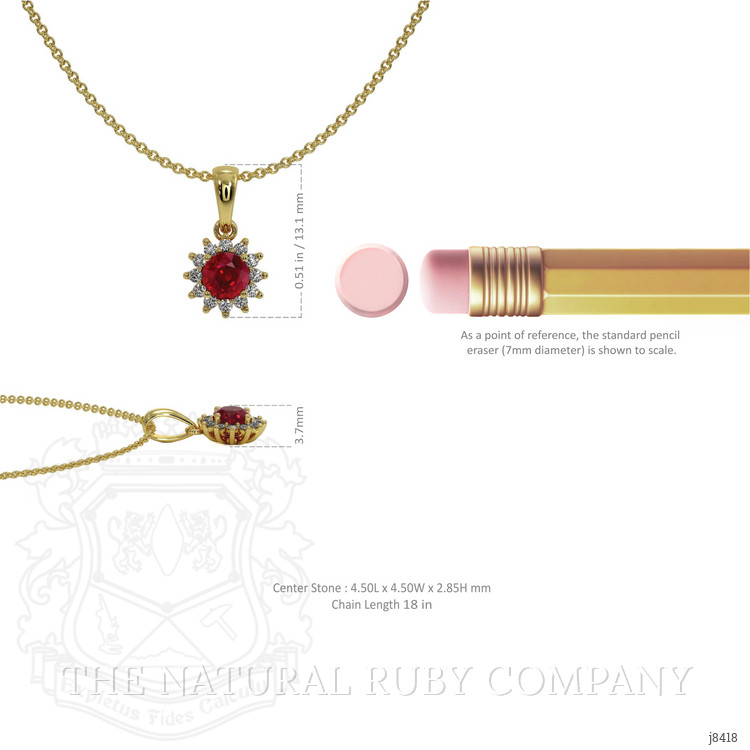 0.45 Ct. Ruby Natural Diamond Halo Pendant, 18K Yellow Gold