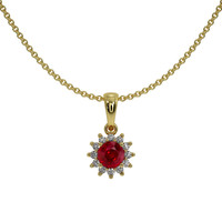 0.45 Ct. Ruby Natural Diamond Halo Pendant, 18K Yellow Gold Video