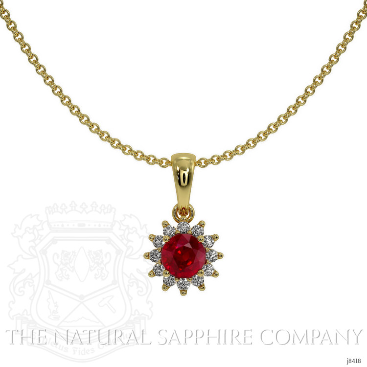 0.45 Ct. Ruby Natural Diamond Halo Pendant, 18K Yellow Gold
