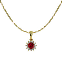 0.45 Ct. Ruby Natural Diamond Halo Pendant, 18K Yellow Gold Image