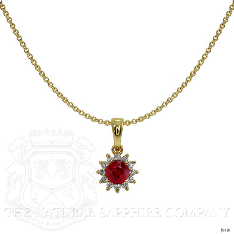 0.45 Ct. Ruby Natural Diamond Halo Pendant, 18K Yellow Gold