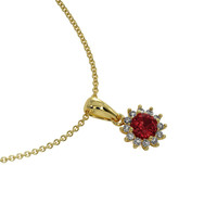 0.45 Ct. Ruby Natural Diamond Halo Pendant, 18K Yellow Gold Image