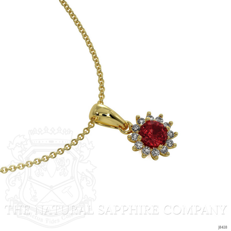 0.45 Ct. Ruby Natural Diamond Halo Pendant, 18K Yellow Gold