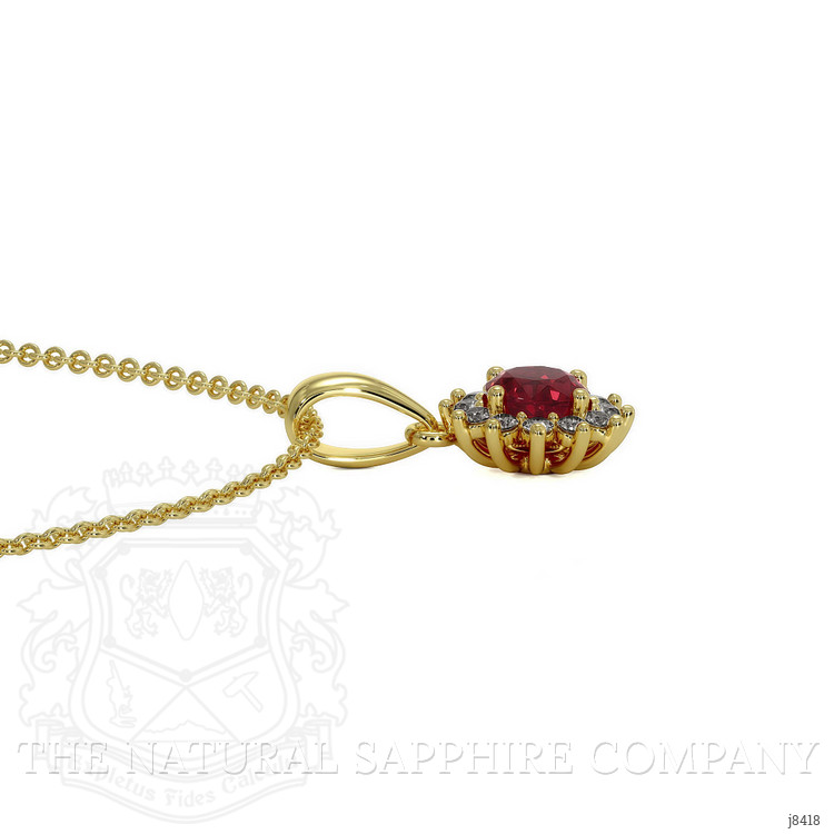 0.45 Ct. Ruby Natural Diamond Halo Pendant, 18K Yellow Gold