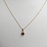 0.45 Ct. Ruby and Natural Diamond Halo Pendant, 18K Yellow Gold Life Style