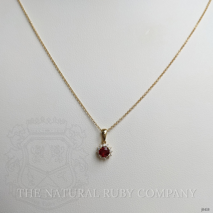 0.45 Ct. Ruby and Natural Diamond Halo Pendant, 18K Yellow Gold