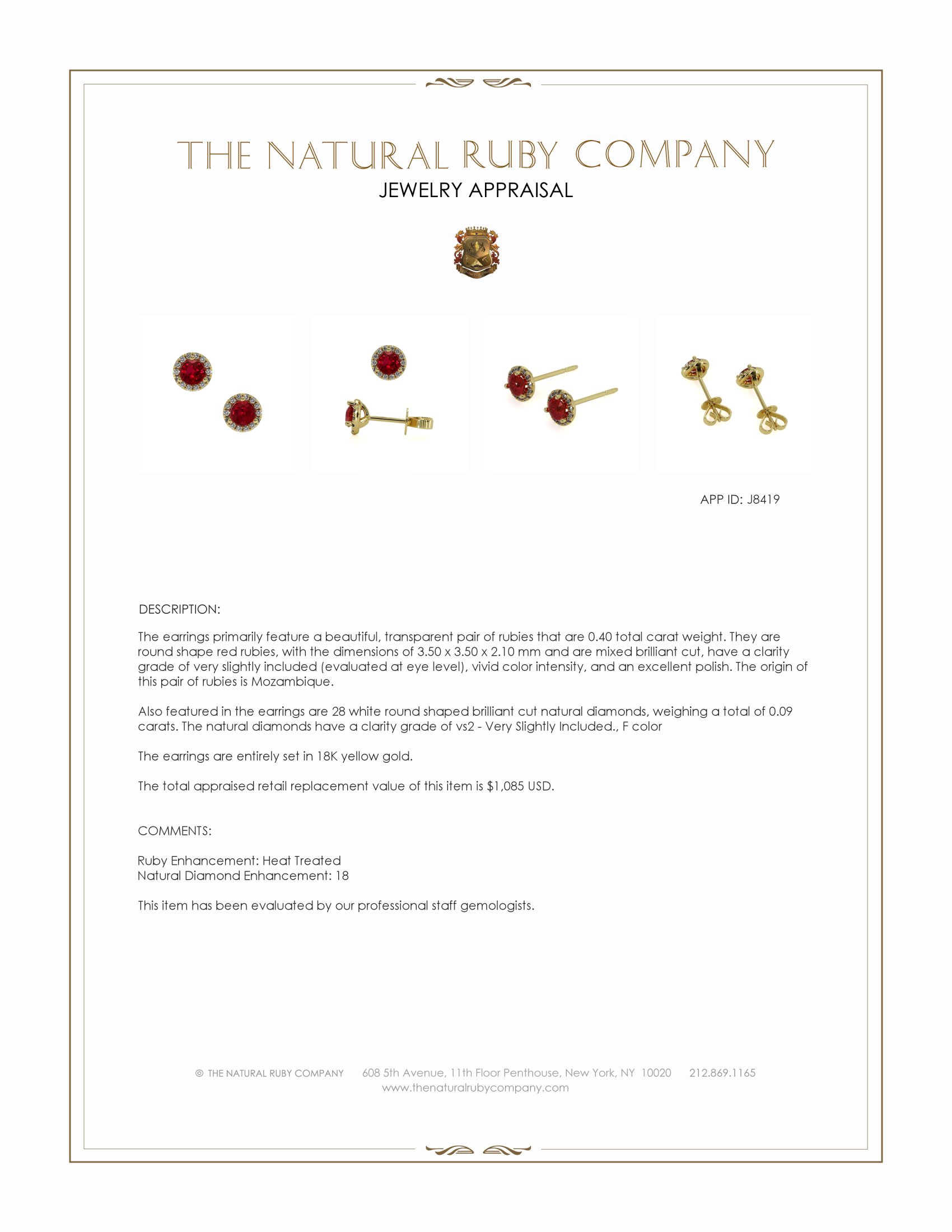 0.40 Ct.Tw. Ruby and Natural Diamond Pave Earrings, 18K Yellow Gold