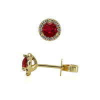 0.40 Ct.Tw. Ruby Natural Diamond Pave Earrings, 18K Yellow Gold Image