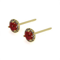 0.40 Ct.Tw. Ruby Natural Diamond Pave Earrings, 18K Yellow Gold Image