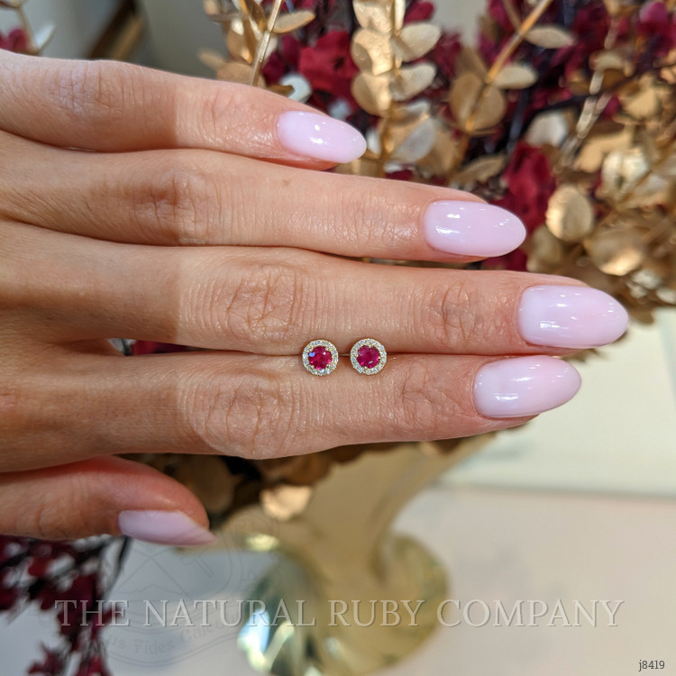 0.40 Ct.Tw. Ruby and Natural Diamond Pave Earrings, 18K Yellow Gold