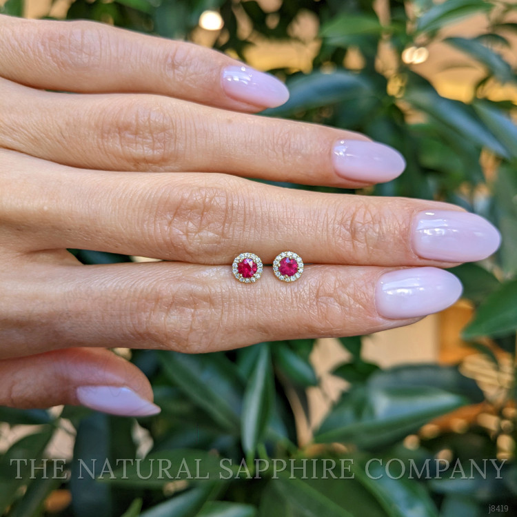 0.40 Ct.Tw. Ruby and Natural Diamond Pave Earrings, 18K Yellow Gold