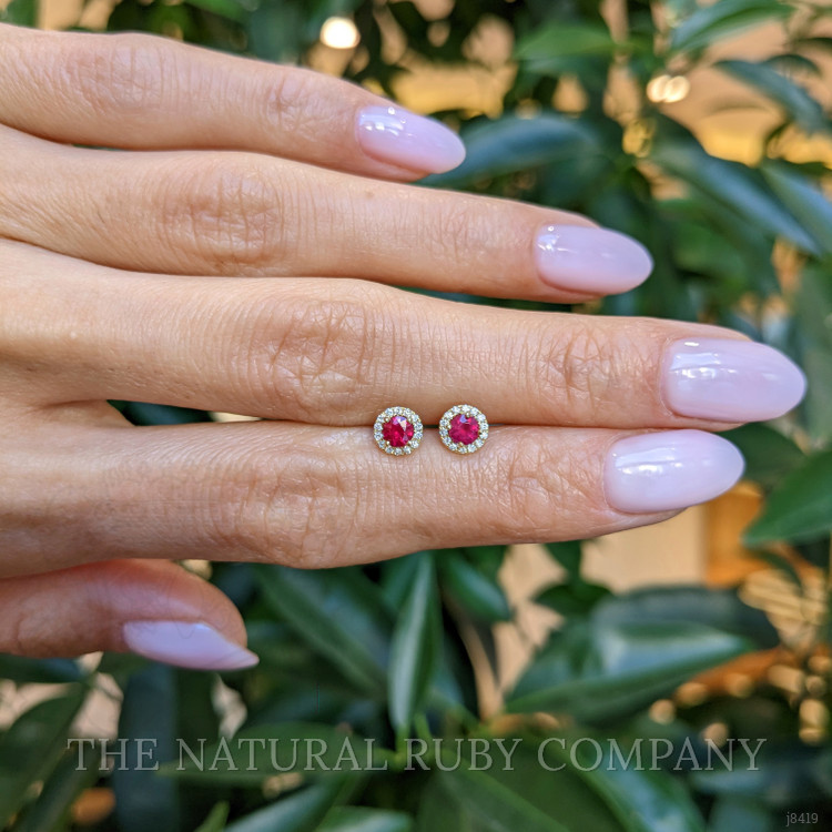 0.40 Ct.Tw. Ruby and Natural Diamond Pave Earrings, 18K Yellow Gold