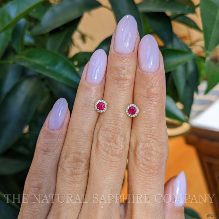 0.40 Ct.Tw. Ruby and Natural Diamond Pave Earrings, 18K Yellow Gold