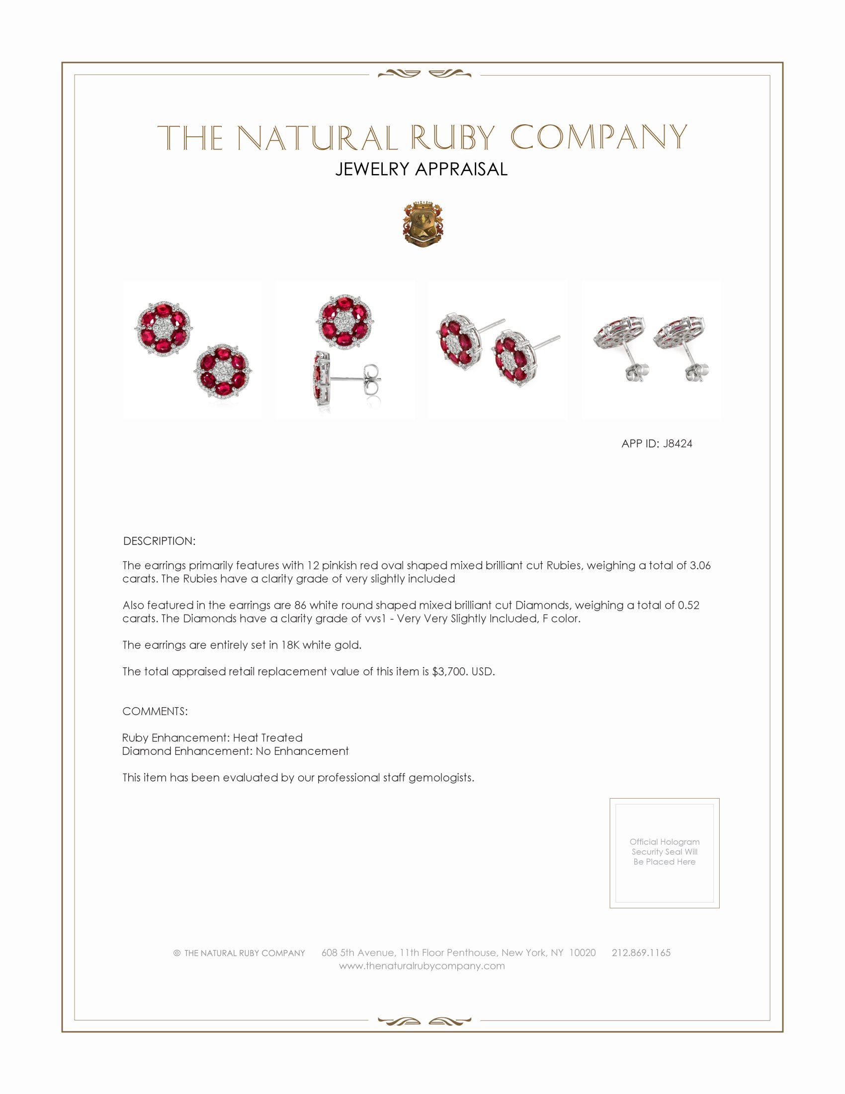 3.06 Ct.Tw. Pinkish Red Ruby and Natural Diamond Halo Earrings, 18K White Gold