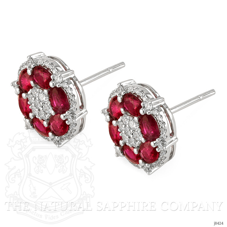 3.06 Ct.Tw. Pinkish Red Ruby and Natural Diamond Halo Earrings, 18K White Gold