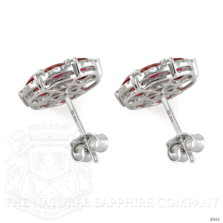 3.06 Ct.Tw. Pinkish Red Ruby and Natural Diamond Halo Earrings, 18K White Gold