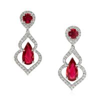 2.84 Ct.Tw. Ruby Natural Diamond Antique Style Earrings, 18K White Gold Video