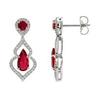 2.84 Ct.Tw. Ruby Natural Diamond Antique Style Earrings, 18K White Gold Image