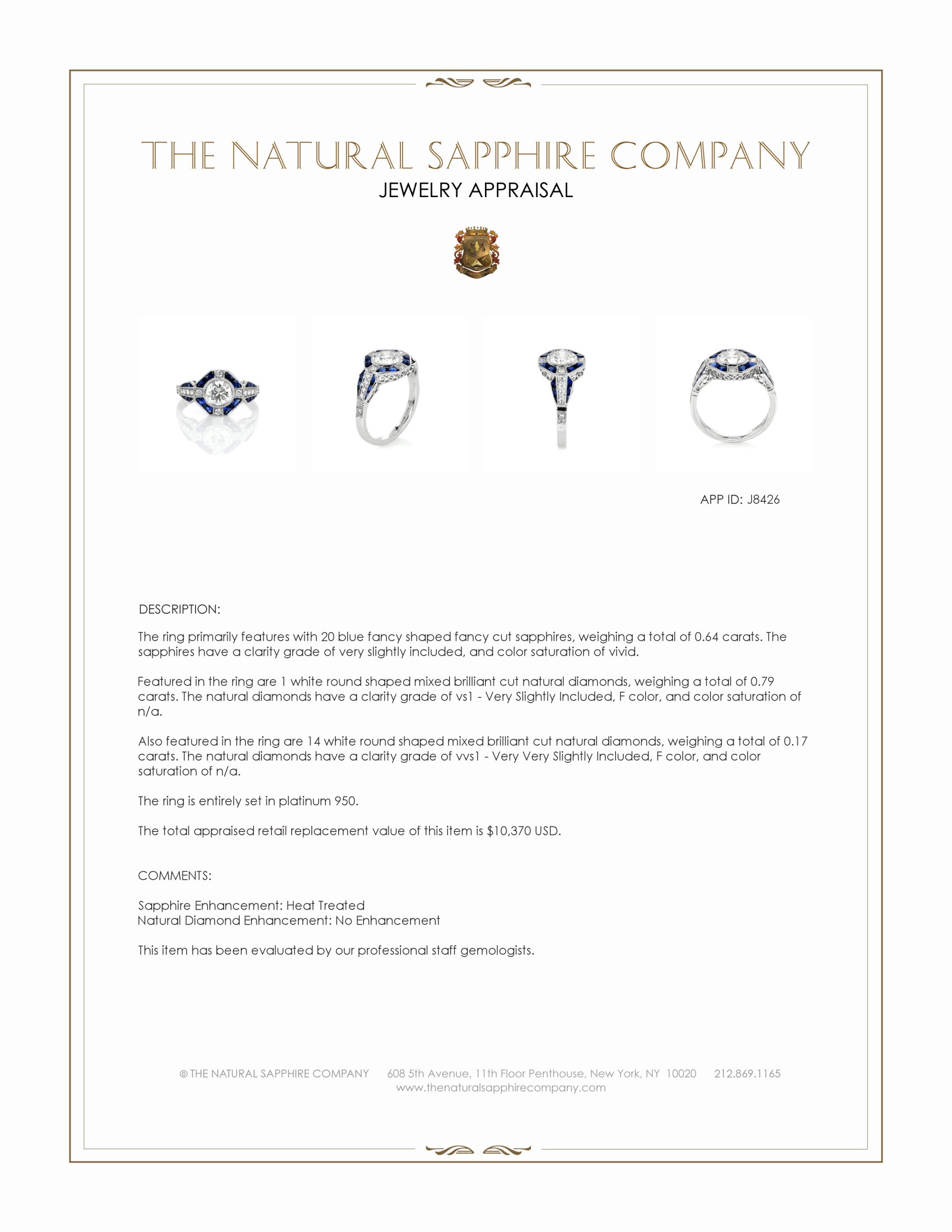 0.64 Ct. Blue Sapphire and Natural Diamond Antique Style Ring, Platinum 950