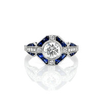 0.64 Ct. Blue Sapphire and Natural Diamond Antique Style Ring, Platinum 950 Video