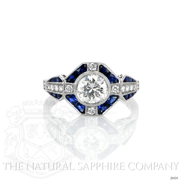 0.64 Ct. Blue Sapphire and Natural Diamond Antique Style Ring, Platinum 950
