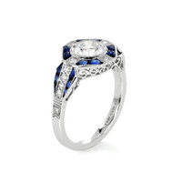 0.64 Ct. Blue Sapphire and Natural Diamond Antique Style Ring, Platinum 950 Image