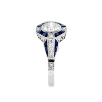 0.64 Ct. Blue Sapphire and Natural Diamond Antique Style Ring, Platinum 950 Image