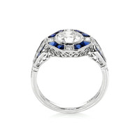 0.64 Ct. Blue Sapphire and Natural Diamond Antique Style Ring, Platinum 950 Image