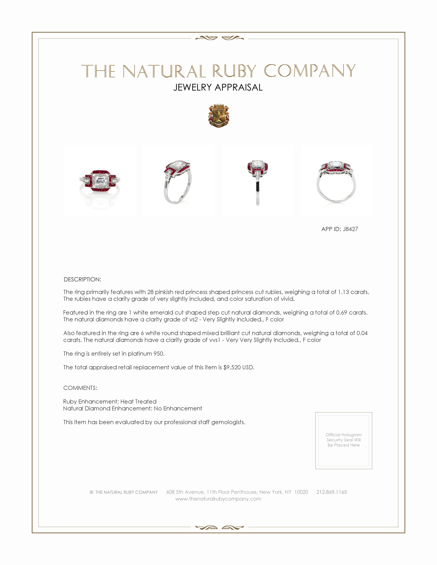 1.13 Ct. Pinkish Red Ruby and Natural Diamond Antique Style Ring, Platinum 950