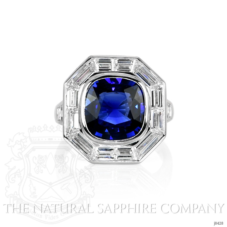 4.51 Ct. Blue Sapphire and Natural Diamond Halo Ring, Platinum 950