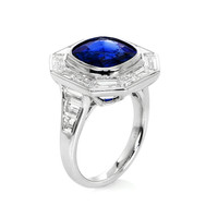 4.51 Ct. Blue Sapphire and Natural Diamond Halo Ring, Platinum 950 Image