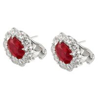 4.94 Ct.Tw.Total Carat Weight Ruby and Diamond Halo Earrings, Platinum 950 Image