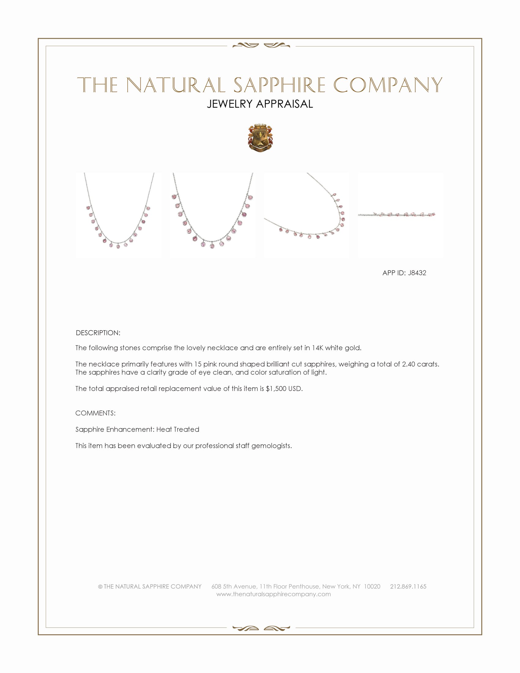 2.40 Ct. Pink Sapphire Accent Stones Necklace, 14K White Gold