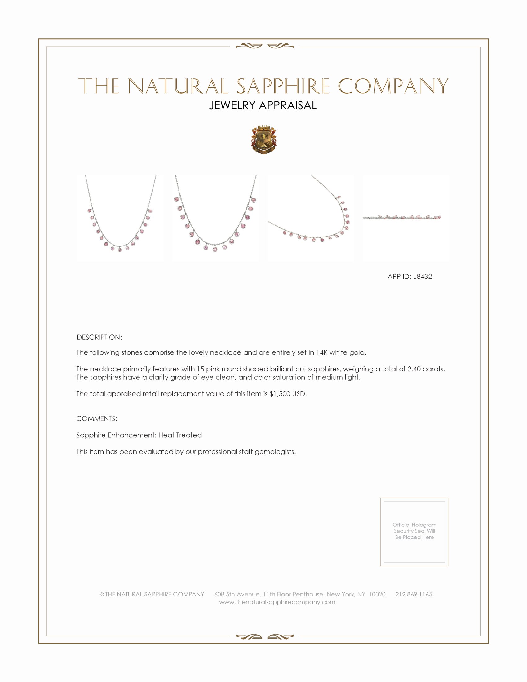 2.40 Ct. Pink Sapphire Accent Stones Necklace, 14K White Gold