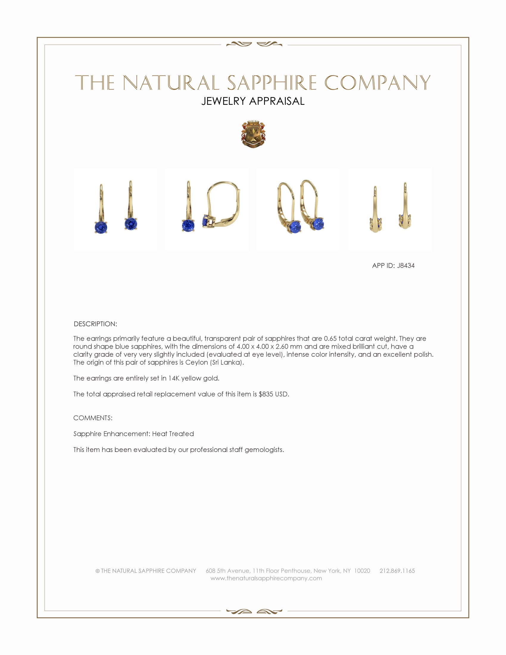 0.65 Ct.Tw. Blue Sapphire Hoops Earrings, 14K Yellow Gold