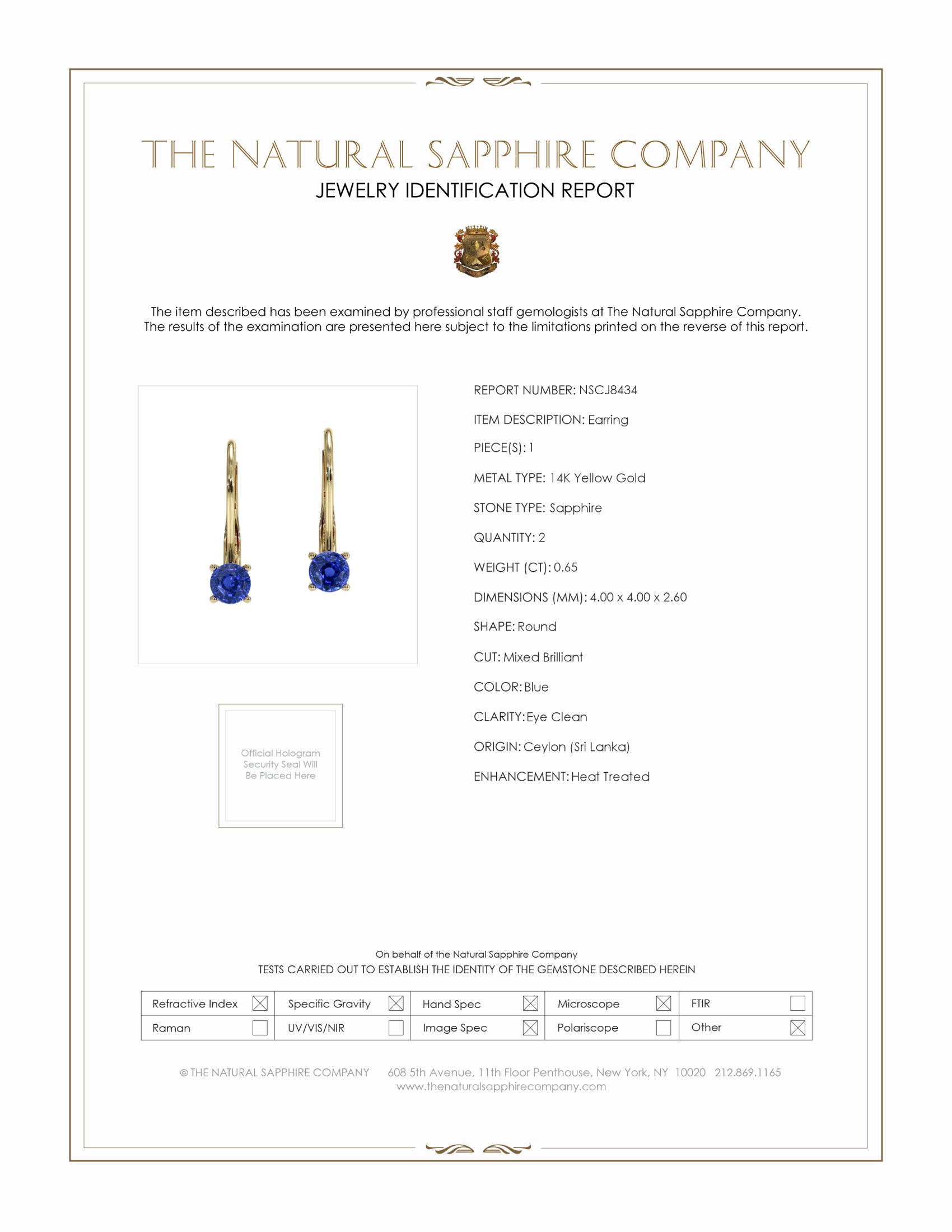 0.65 Ct.Tw. Blue Sapphire Hoops Earrings, 14K Yellow Gold