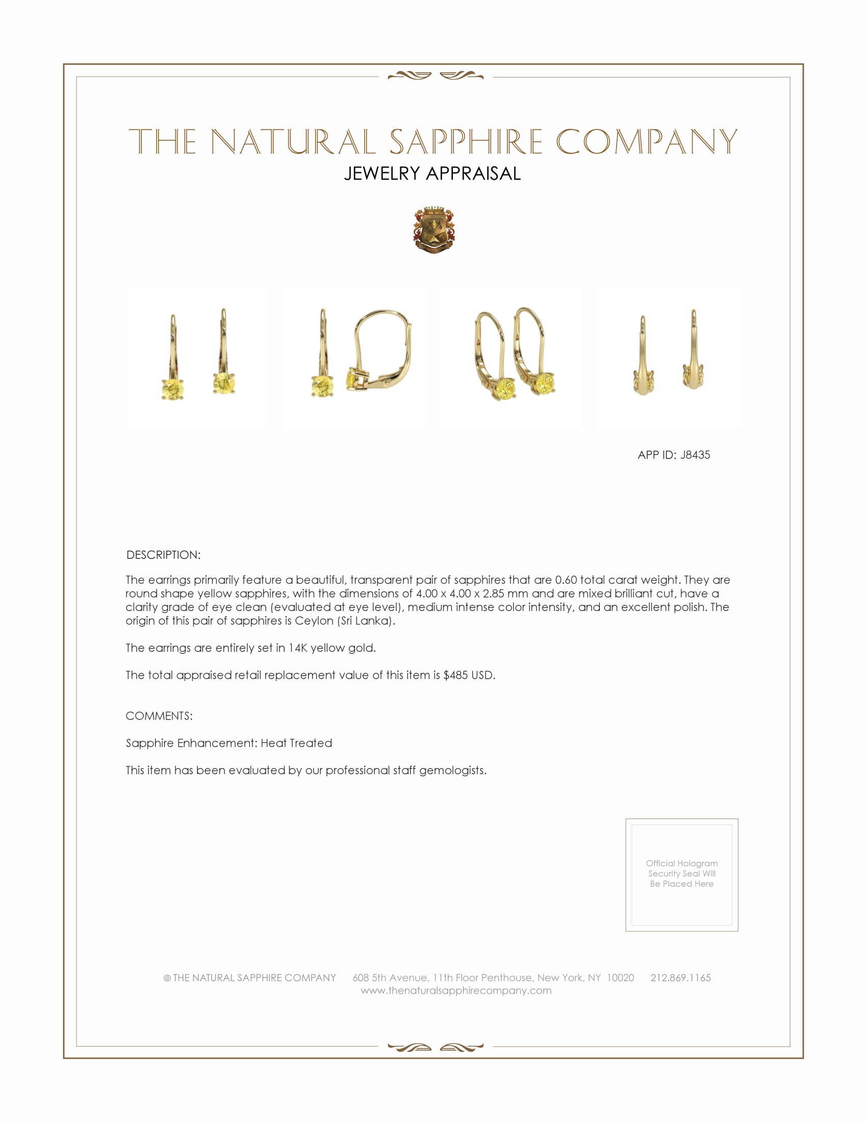 0.60 Ct.Tw. Yellow Sapphire Hoops Earrings, 14K Yellow Gold