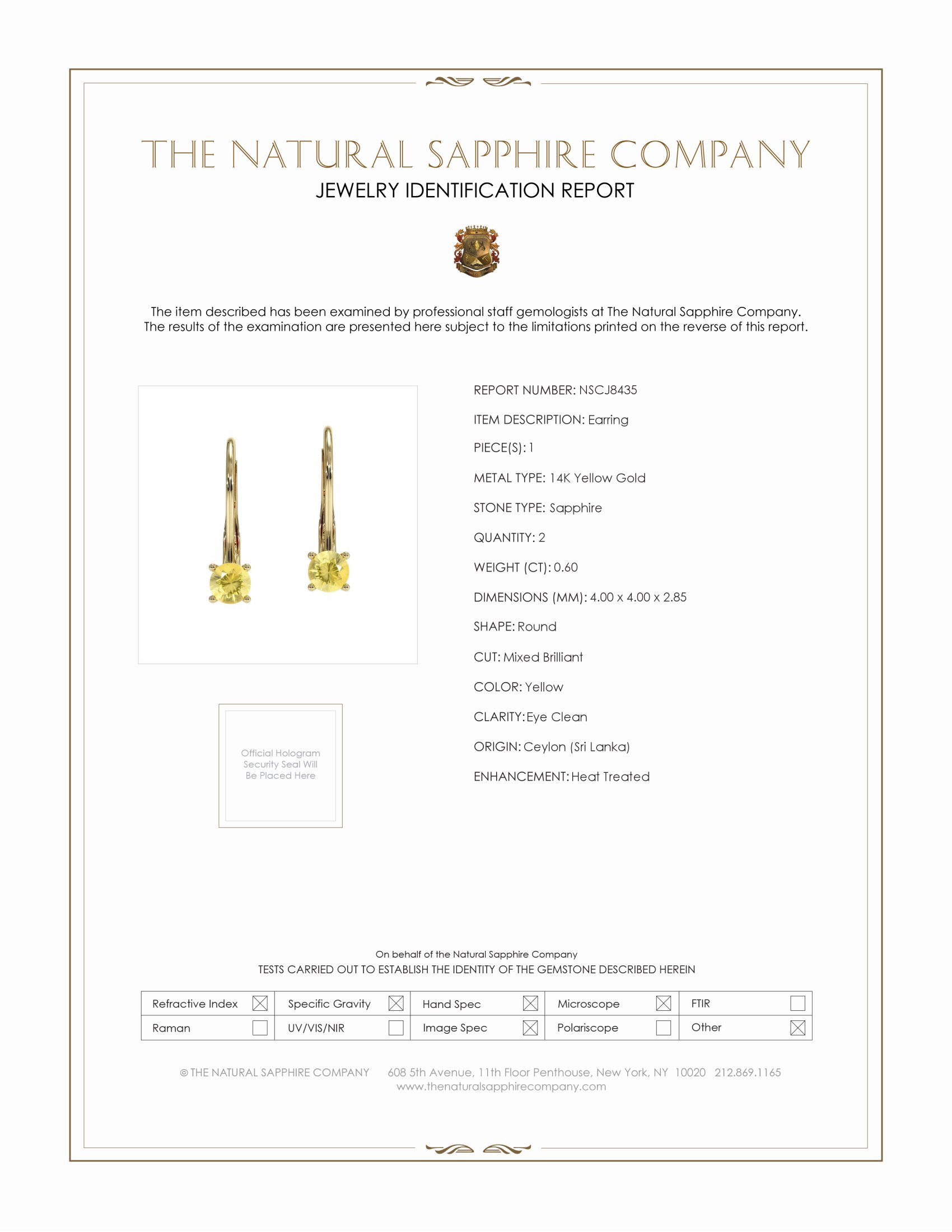 0.60 Ct.Tw. Yellow Sapphire Hoops Earrings, 14K Yellow Gold