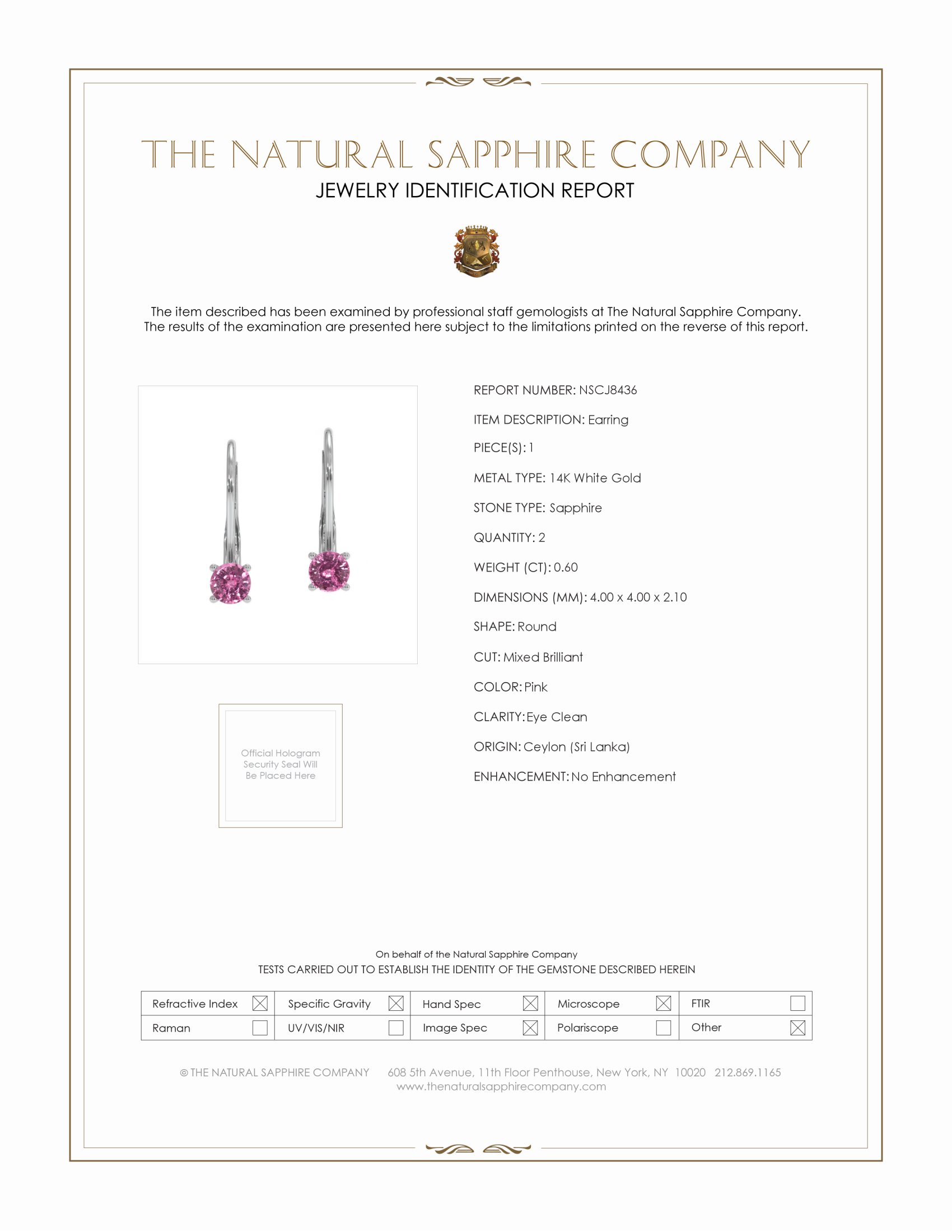 0.60 Ct.Tw. Pink Sapphire Hoops Earrings, 14K White Gold