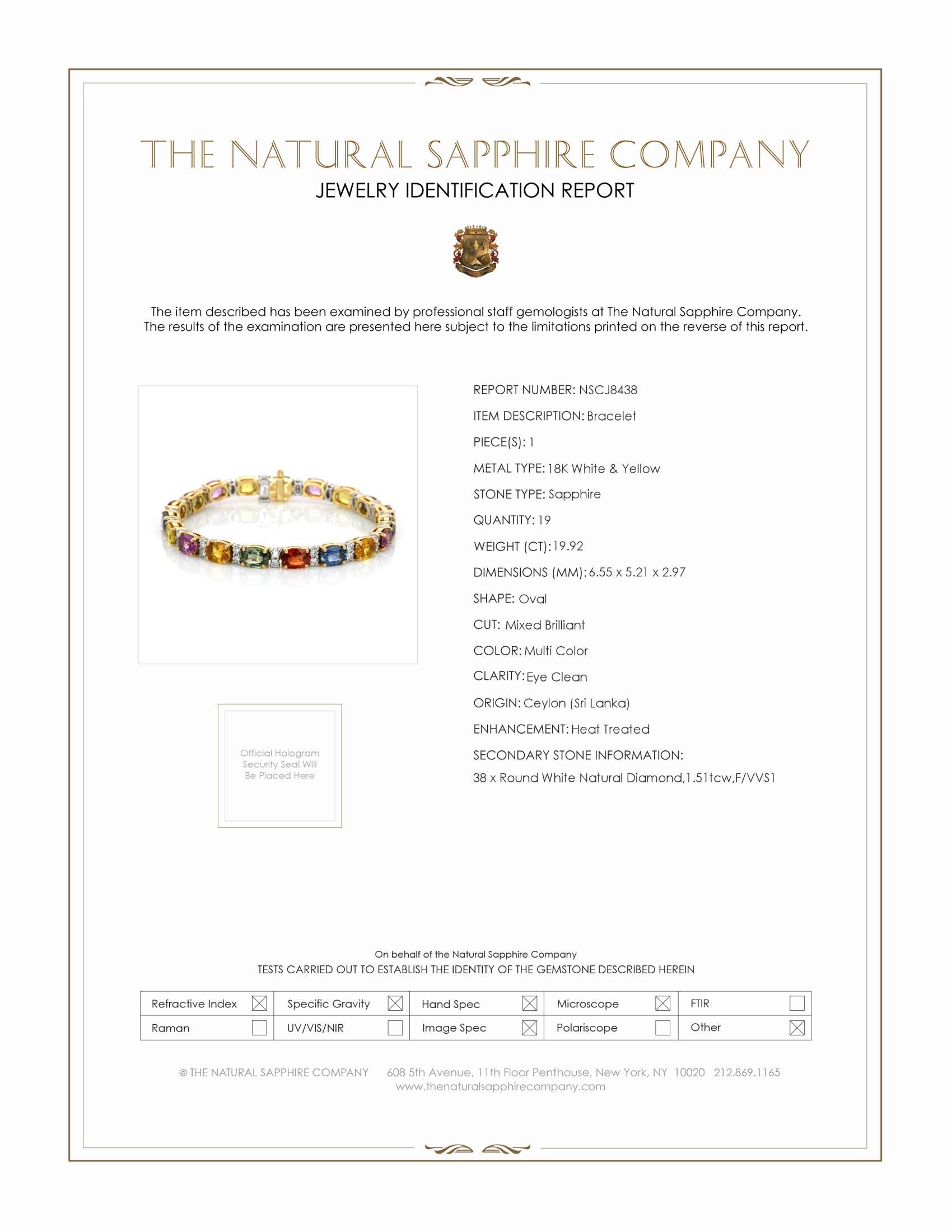 19.92 Ct.Tw. Multi Color Sapphire and Natural Diamond Tennis/Line Bracelet, 18K White & Yellow