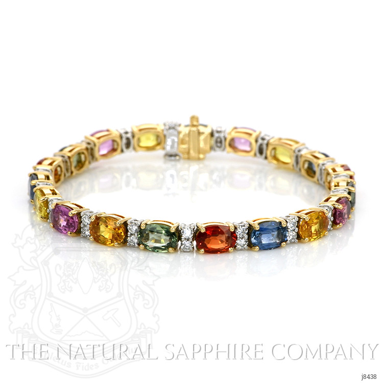 19.92 Ct.Tw. Multi Color Sapphire and Natural Diamond Tennis/Line Bracelet, 18K White & Yellow