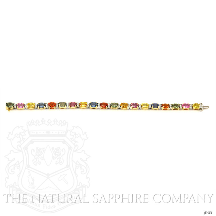 19.92 Ct.Tw. Multi Color Sapphire and Natural Diamond Tennis/Line Bracelet, 18K White & Yellow