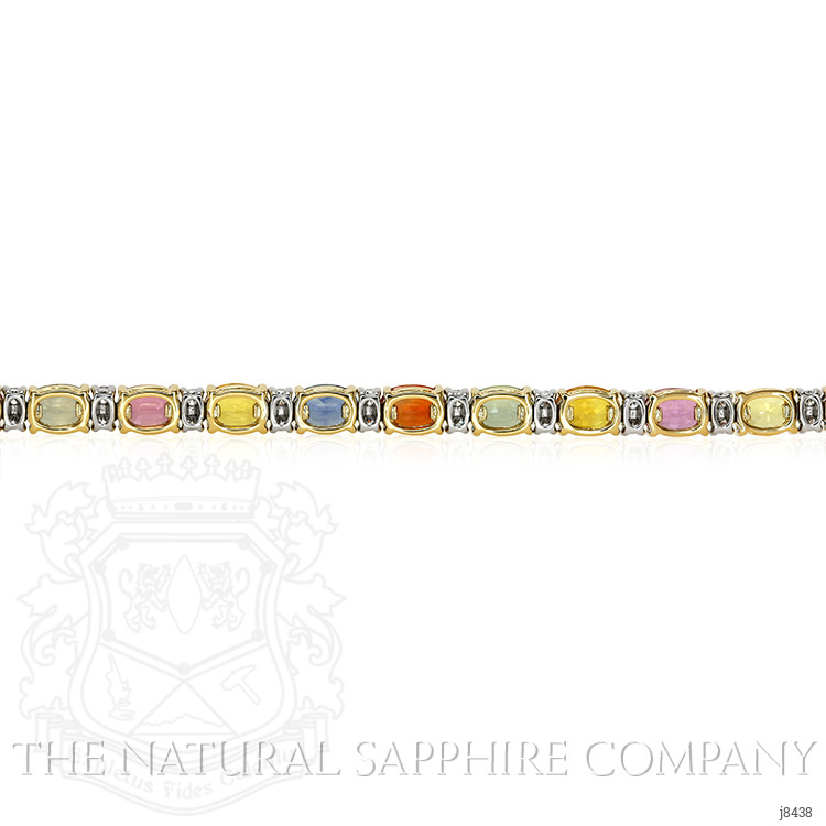 19.92 Ct.Tw. Multi Color Sapphire and Natural Diamond Tennis/Line Bracelet, 18K White & Yellow