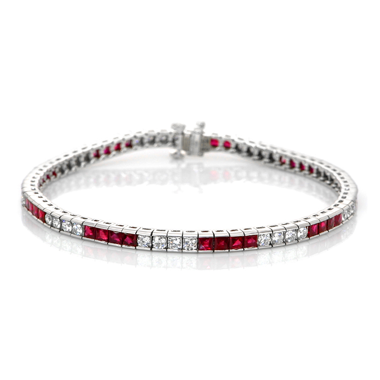 Ruby Bracelet  14ct White Gold Natural Ruby and Diamond Tennis Bracel