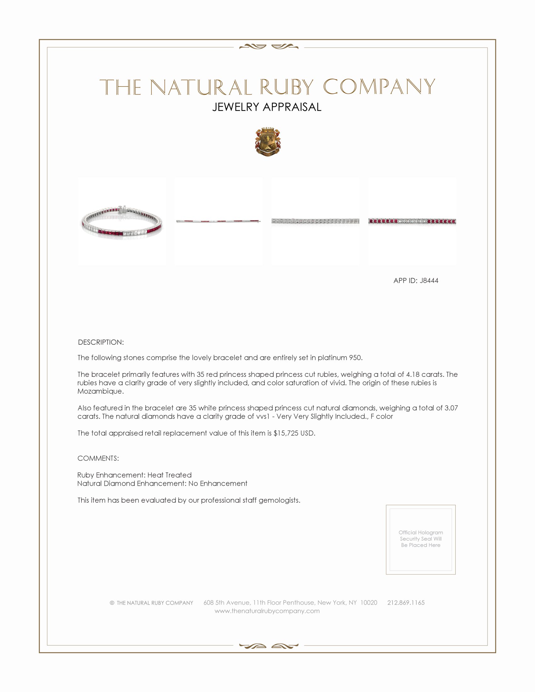 4.18 Ct.Tw. Ruby Natural Diamond Tennis/Line Bracelet, Platinum 950