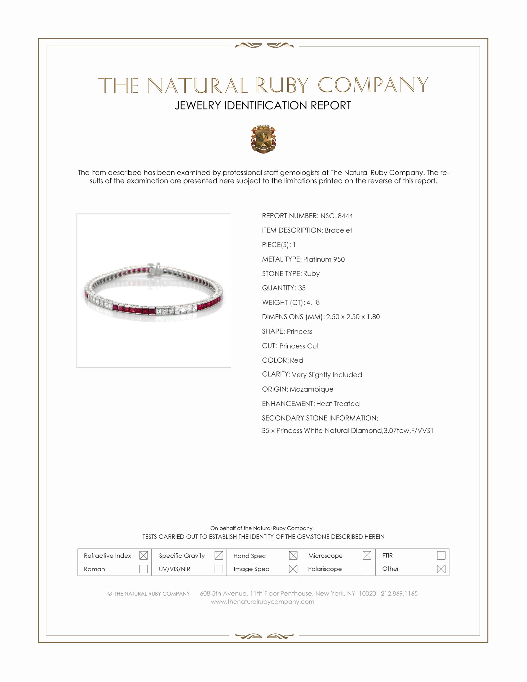 4.18 Ct.Tw. Ruby and Natural Diamond Tennis/Line Bracelet, Platinum 950